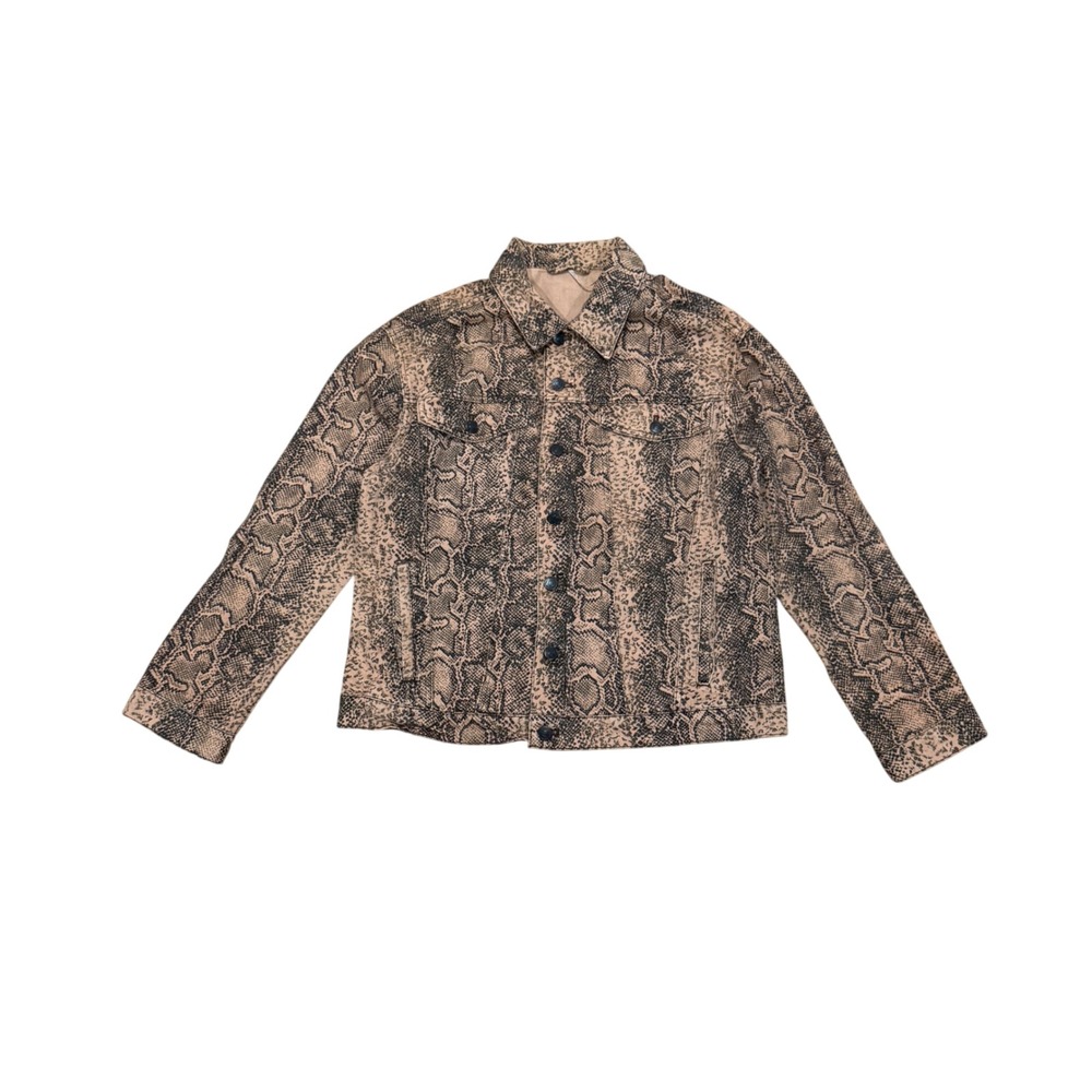 Free People Snakeskin Denim Trucker Jacket Women Medium Brown Black Animal Print
